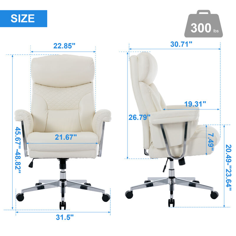 High Back Executive Office Chair 300 lbs-Ergonomic Leather Computer Desk Chair, Thick Bonded Leather Office Chair for Comfort and Lumbar Support, Adjustable Rock Back Tension(white) image number 2