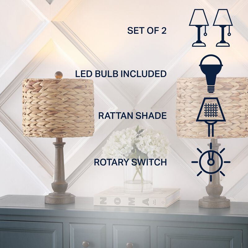 Leona Rustic Farmhouse Handwoven Rattan/Resin LED Table Lamp