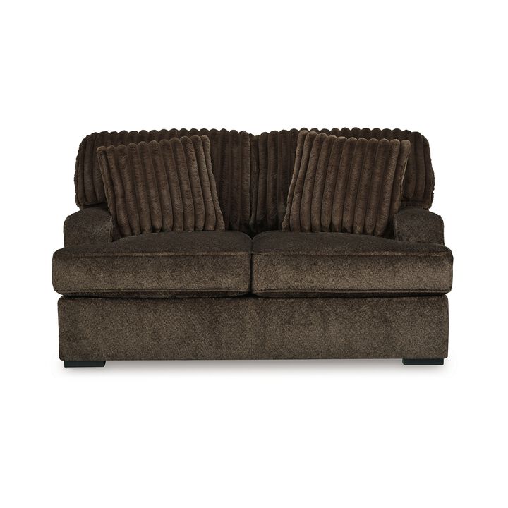Ayle Loveseat, 2 Accent Pillows, Brown Corduroy Polyester 69 Inch