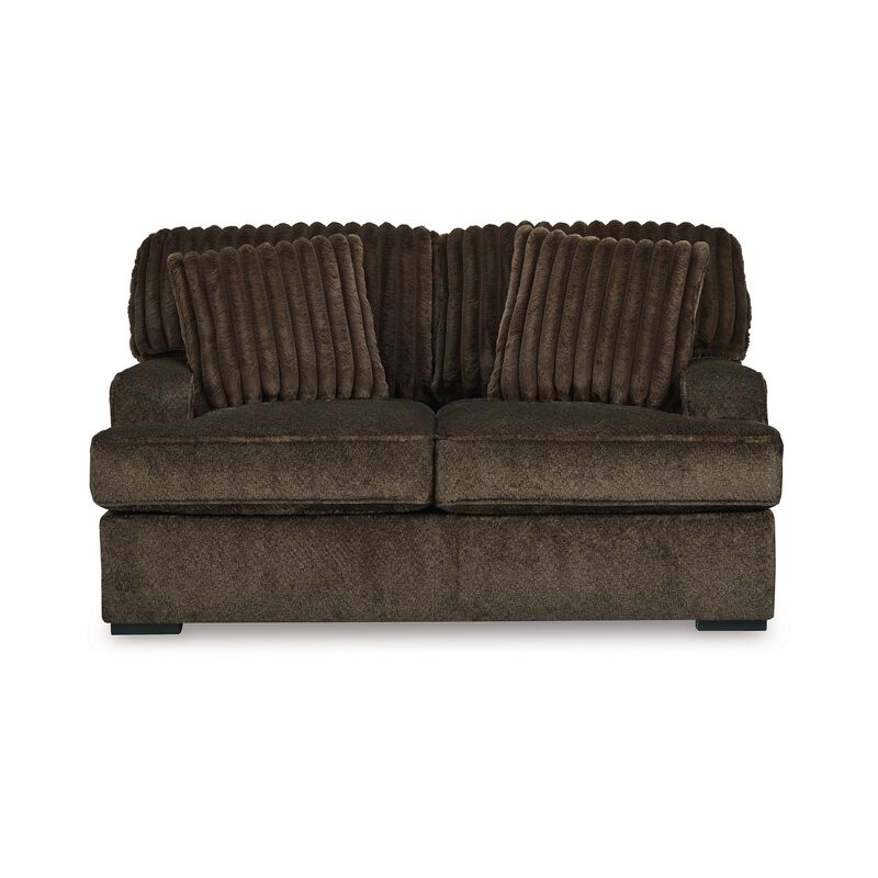Ayle Loveseat, 2 Accent Pillows, Brown Corduroy Polyester 69 Inch