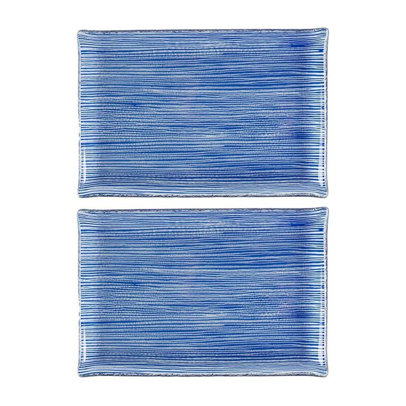 Glass Dinnerware 8.5" x 5.75" Rectangular Blue Glass Plate (Set of 2)