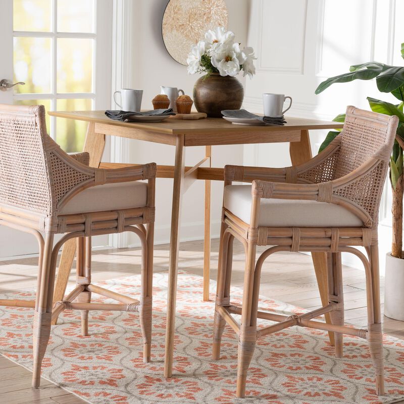 bali & pari Allen Natural Rattan Counter Stool - Handwoven Wicker Stool with Lattice Back and Removable Cushion, Counter Height Seating for Kitchen Island or Lounge image number 7