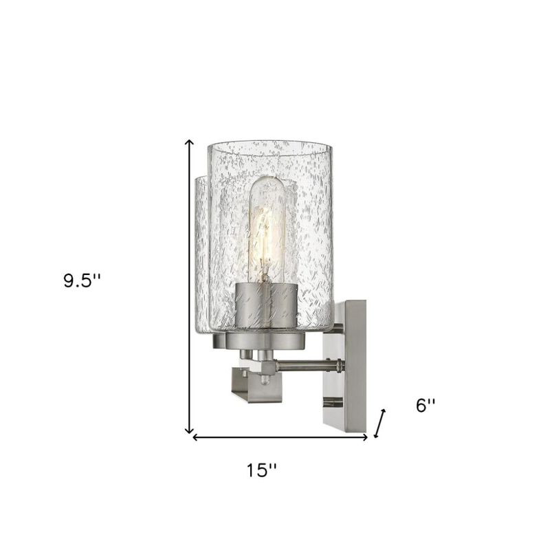 Hivvago Silver Metal and Textured Glass Two Light Wall Sconce