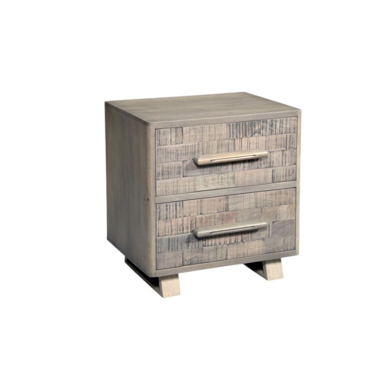 HomeRoots 26" Gray Solid Wood Carved Geometric Two Drawer Nightstand image number 3