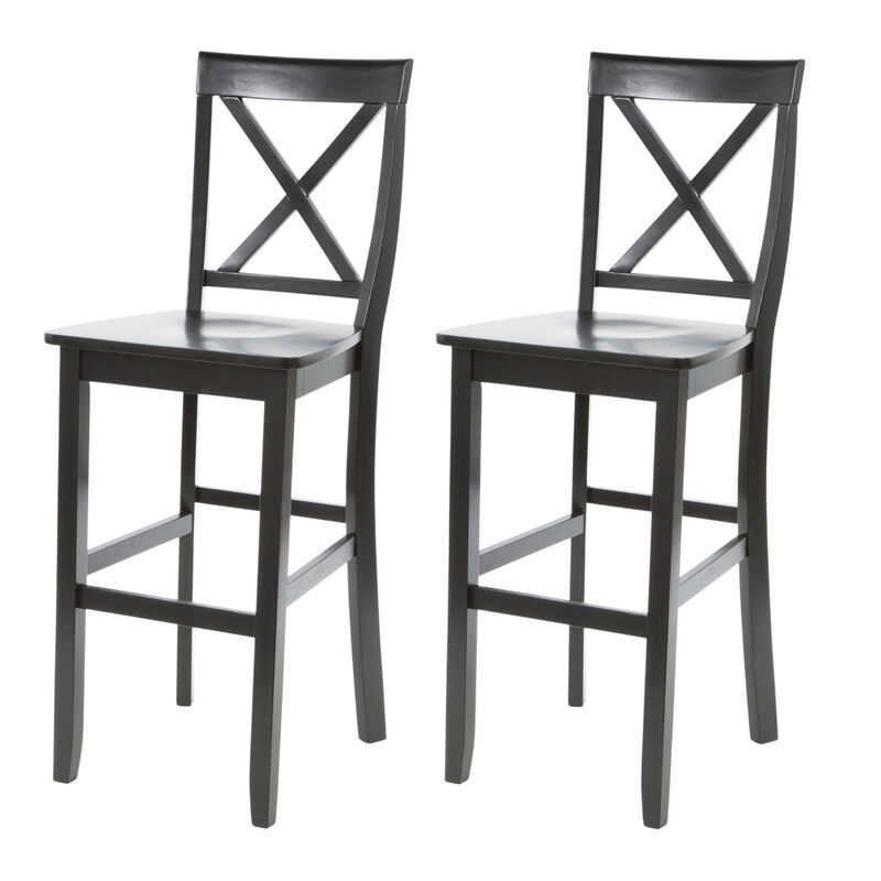 Set of 2  X-Back Barstools &ndash; Solid Wood Construction for Classic Kitchen or Home Bar Seating