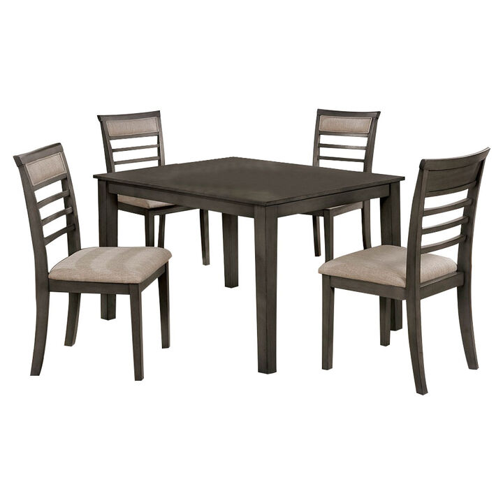 5 Piece Wooden Dining Table Set In Weathered Brown - Benzara