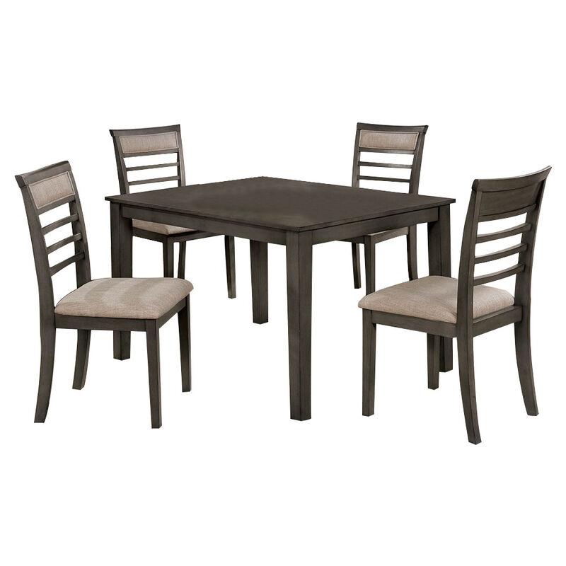 5 Piece Wooden Dining Table Set In Weathered Brown - Benzara