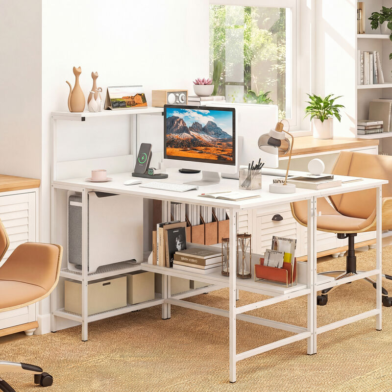 Computer Desk with Built In Power Outlets and Shelves for Home Office image number 4