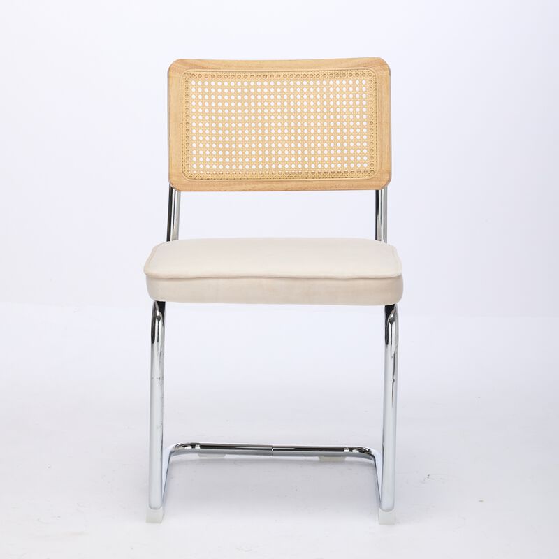 Whisen 2-Piece Mid Century Dining Chairs, Velvet Upholstered with Cane Back & Chrome Base, Cantilever Design for Kitchen image number 0