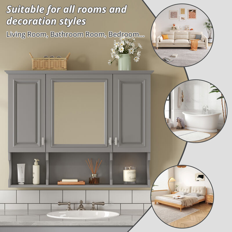 Merax Bathroom Mirror Cabinet with Adjustable Shelves, Concealed Storage & Open Shelves image number 2