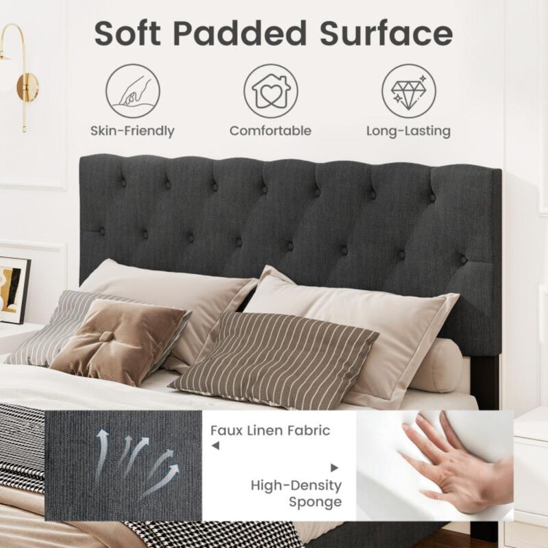 Hivvago Upholstered Platform Bed with Tufted Headboard and Wooden Slats Gray-Queen Size