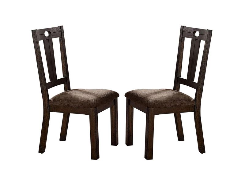 Wooden Side Chairs with Padded Seat, Set of 2, Brown - Benzara