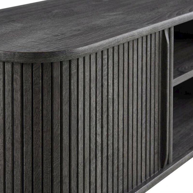 Gray wood TV stand with sleek design and sturdy construction image number 5
