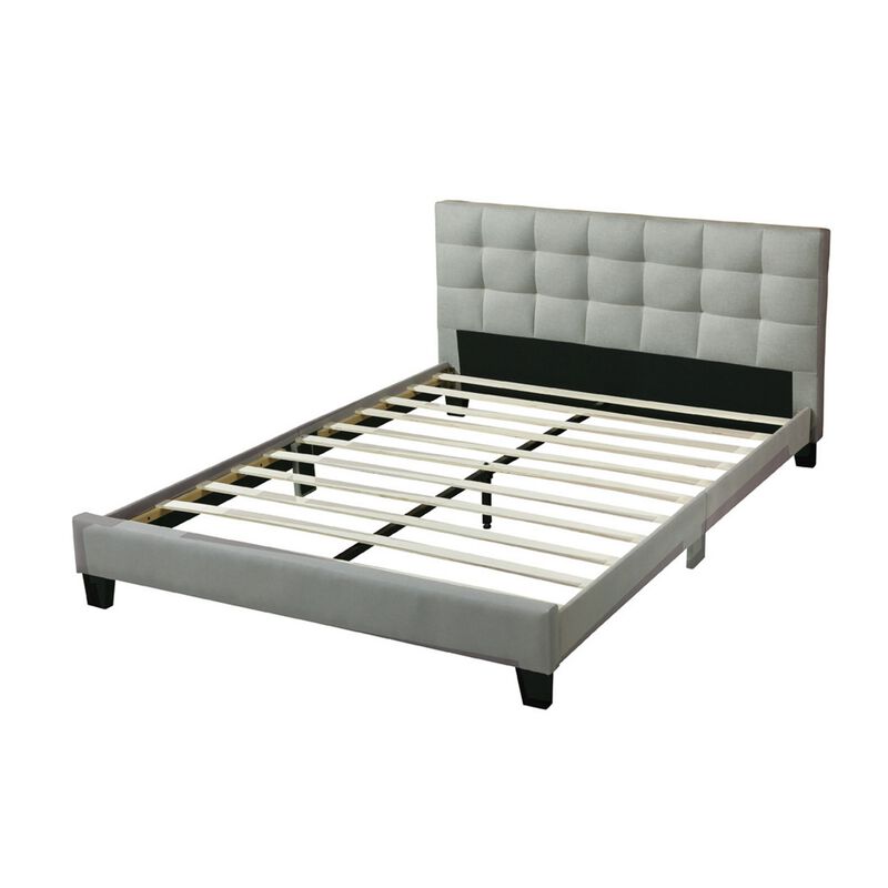 Dex Modern Platform California King Bed, Tufted Upholstery, Light Gray - Benzara