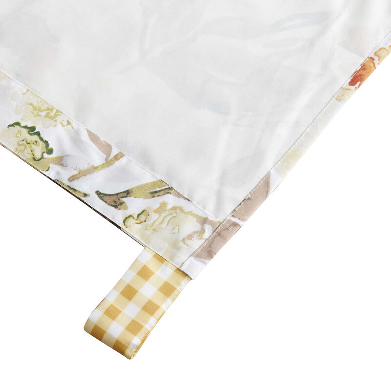 Kelsa Set of 2 Panel Curtains with Watercolor Sunflowers, Ruffled, Gold - Benzara