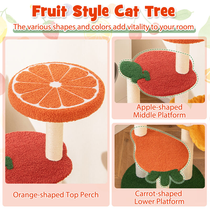 Colorful Cat Tree Activity Center with Fruits-Inspired Platforms
