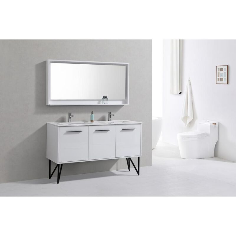 Kubebath Bosco 60 Double Sink Modern Bathroom Vanity w/ Quartz Countertop