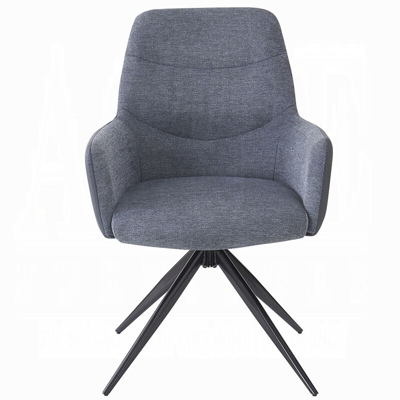 Husti Armchair Set of 2, Gray Fabric and Faux Leather, Black Iron Star Base image number 2