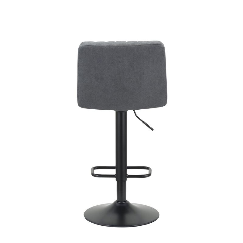 24-31 Inch Modern Barstool, Set of 2, Adjustable Height, Gray Channel Tuft - Benzara image number 3