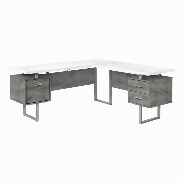 Monarch Specialties Computer Desk, Home Office, Corner, Left, Right Set-Up, Storage Drawers, 70"L, L Shape, Work, Laptop, Metal, Laminate, Grey, White, Contemporary, Modern