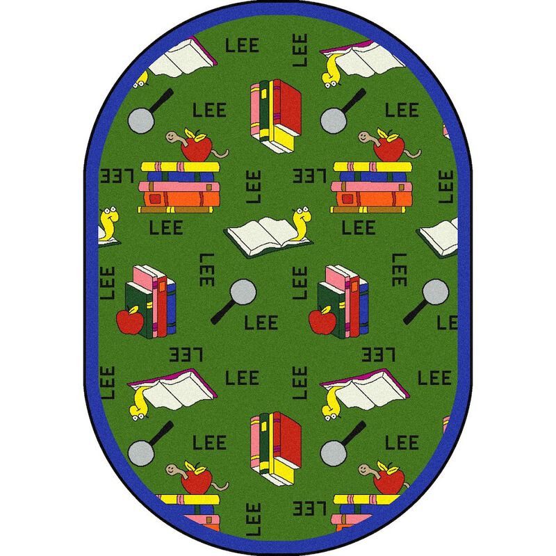 Joy Carpets Kid Essentials Bookworm (Spanish) 5'4 x 7'8 Oval Area Rug in Color Green