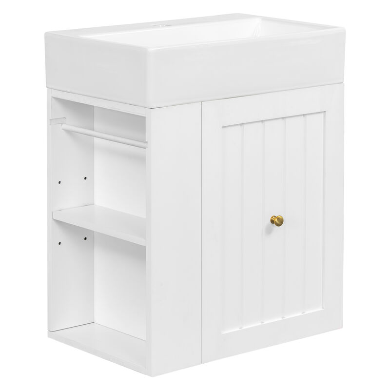 ELEMENT ACE Space-Saving Modern Wall-Mounted Bathroom Vanity with Ceramic Sink and Storage Drawer image number 0