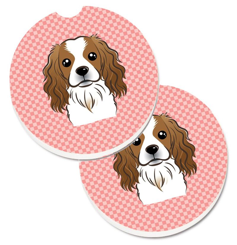 Caroline's Treasures Checkerboard Pink Cavalier Spaniel Set of 2 Cup Holder Car Coasters BB1224CARC, 2.56, Multicolor