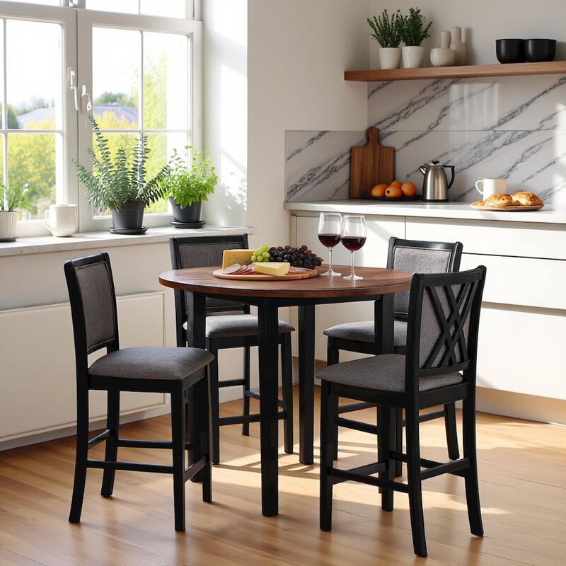 Black Round Dining Table with 4 Chairs, Solid Wood Dinner Table Set image number 2
