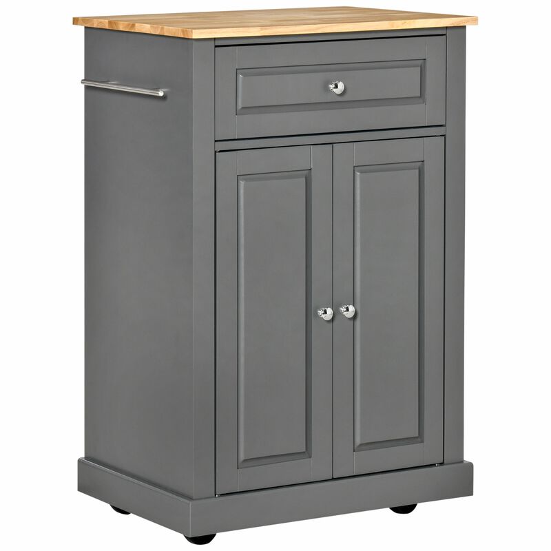 Grey Kitchen Cart, Rolling Kitchen Island Cart with Drawer, Adjustable Shelf and 2 Towel Racks image number 1
