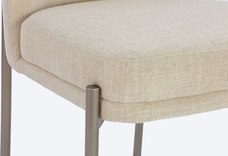 Dion Upholstered Dining Chair in Natural Light Linen and Brushed Nickel Metal - Set of 2