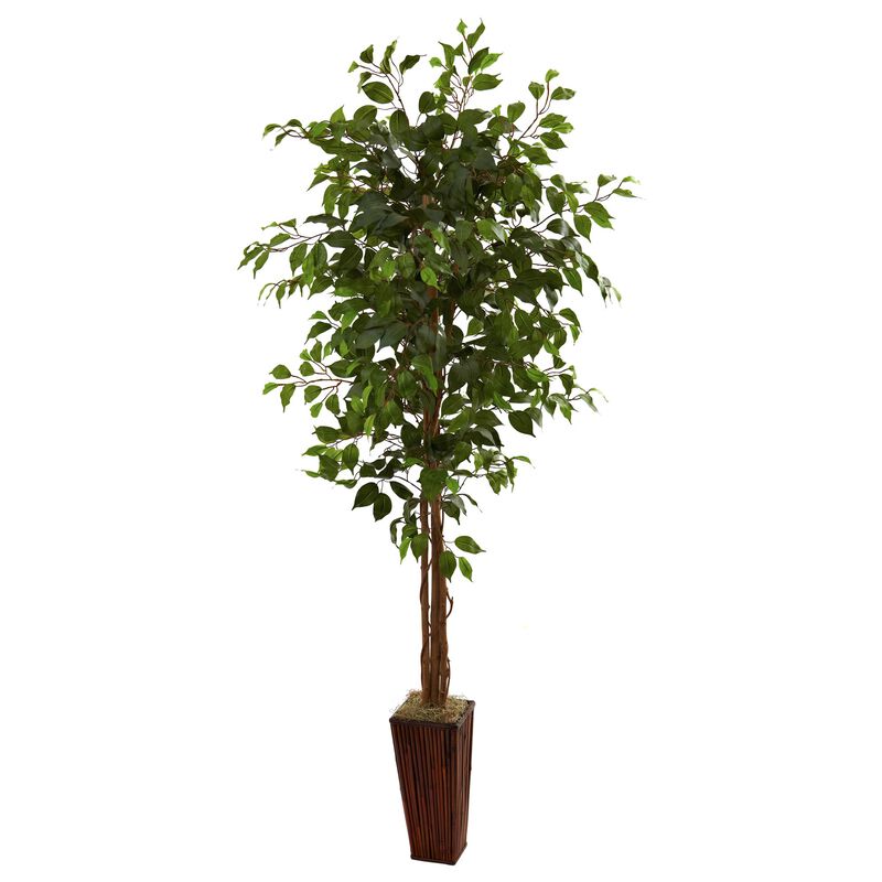 Hivvago 6 Feet Ficus Tree w/Bamboo Planter