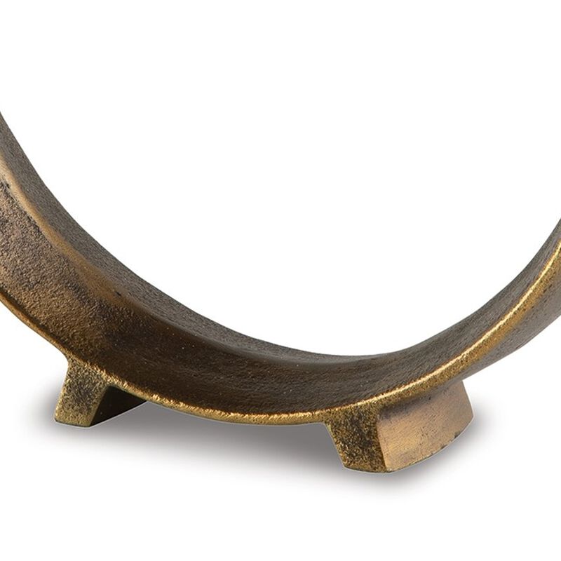 Dalie 12 Inch Sculpture, Set of 2, Round, Antique Brass Tone Cast Aluminium - Benzara