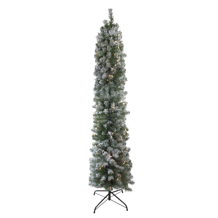 6' Pre-Lit Pencil Flocked Green Pine Artificial Christmas Tree - Clear Lights