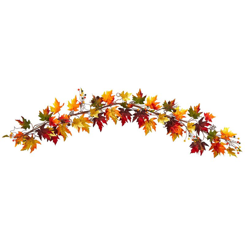 Nearly Natural 6-ft Autumn Maple Leaf and Berry Fall Garland image number 1