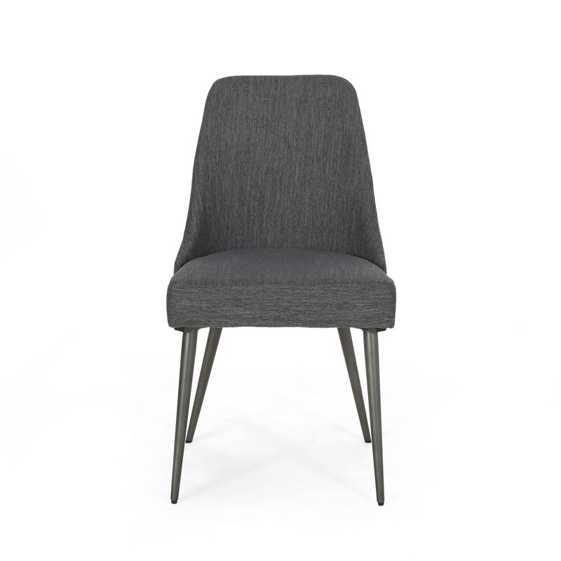 Dining Side Chair Set of 2, Smooth Textured Gray Fabric Armless Design image number 2