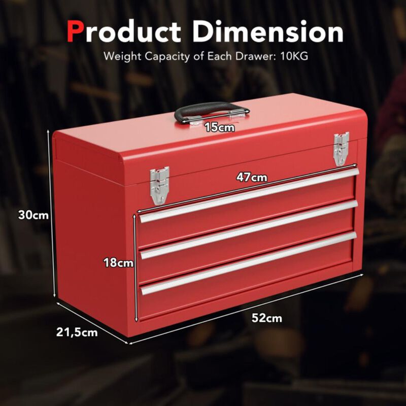 Hivvago Portable Garage Mechanic Tool Cabinet Box with 3 Drawers
