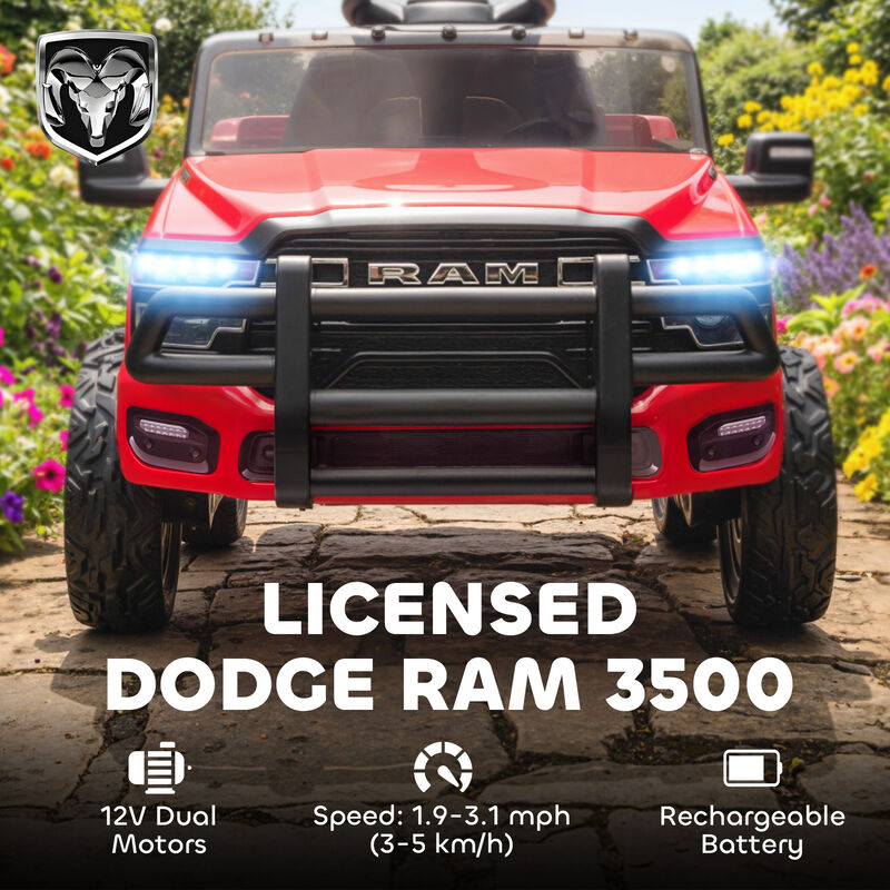 BreeBe 12V Kids Ride on Car, Licensed Dodge RAM 3500 Ride on Toys with Dual Motors, Remote Control image number 3