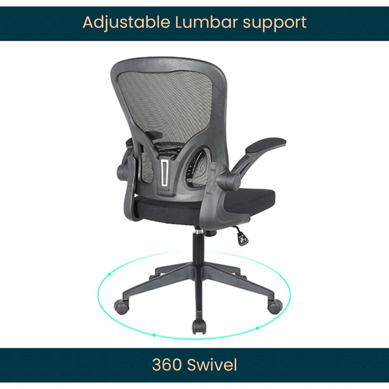 LeisureMod Mesh Office Swivel Desk Chair Modern Ergonomic Adjustable Height with Flip-Up Armrest and Breathable Back Newton Series