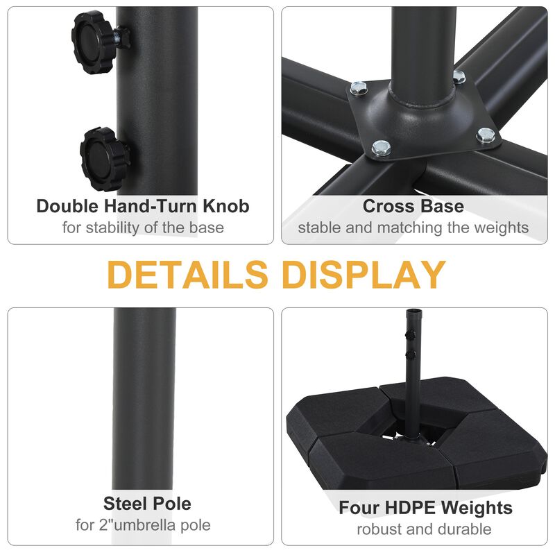 4PCs Parasol Base Stand Weights Umbrella Base Sand Water Filled Steel HDPE Black