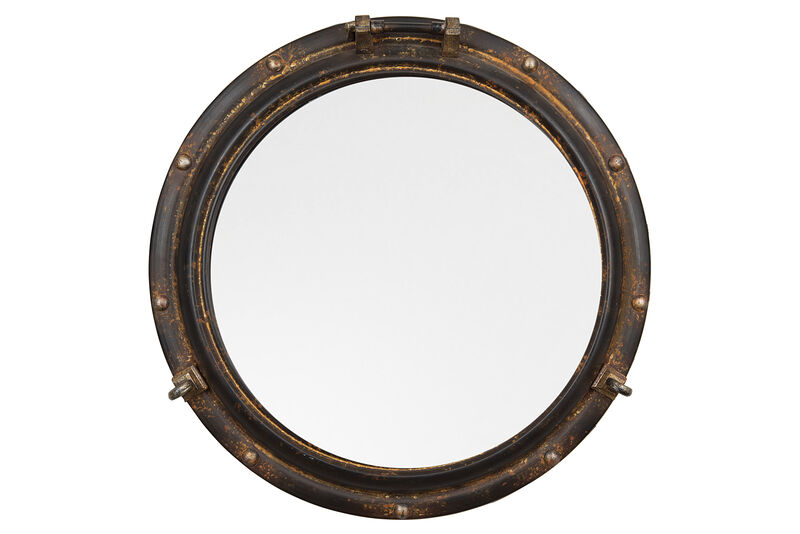 Round Metal Porthole Wall Mirror, Rust image number 0