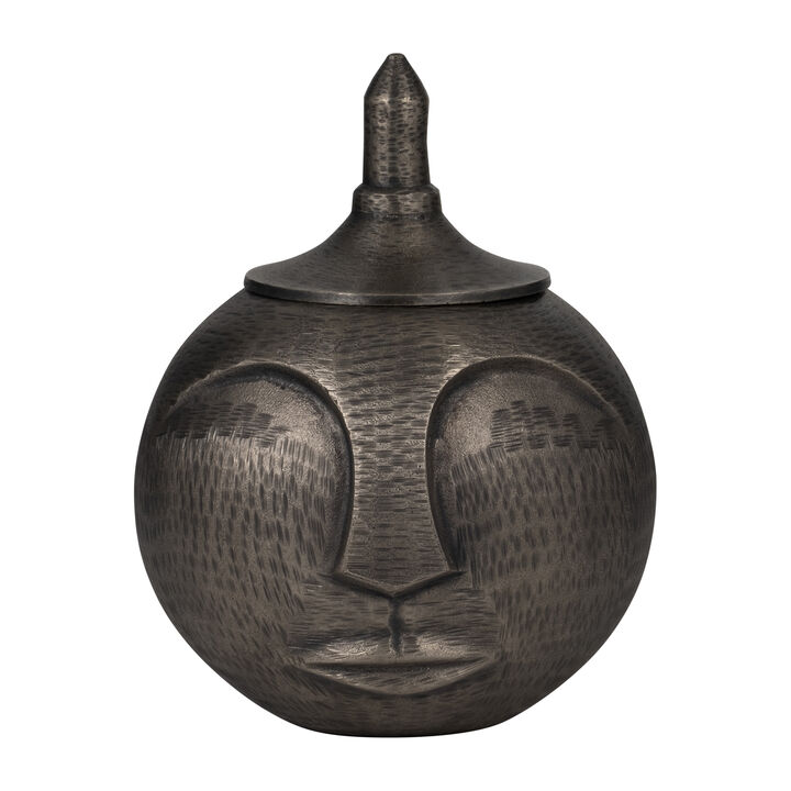 Metal 13" Face Jar With Lid