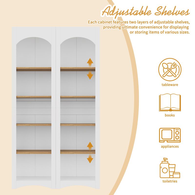 Free Standing 5 Tier Bookshelves, Bookcases Set of 2, Farmhouse Two-Tone Storage Cabinet with Adjustable Shelves, Modern 72"H Kitchen Pantry Cabinet for Living Room, Home Office, White