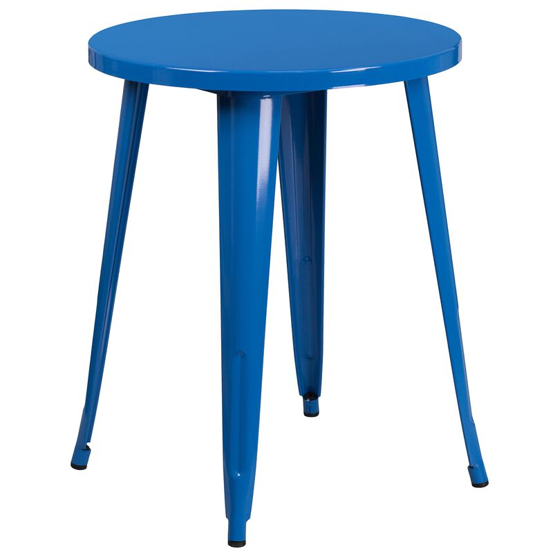 Flash Furniture Napoleon Commercial Grade 24" Round Blue Metal Indoor-Outdoor Table Set with 2 Arm Chairs