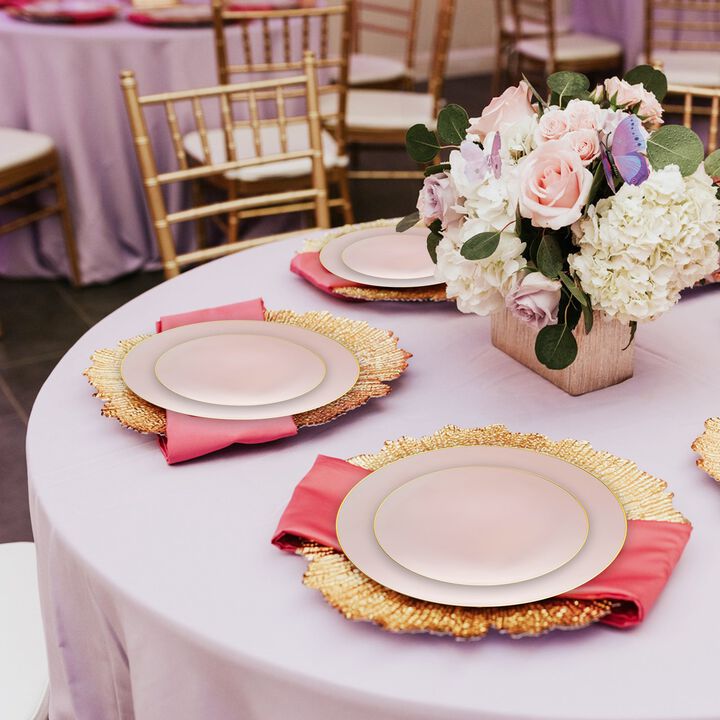 Pink with Gold Organic Round Plastic Dinnerware Value Set (40 Sets)
