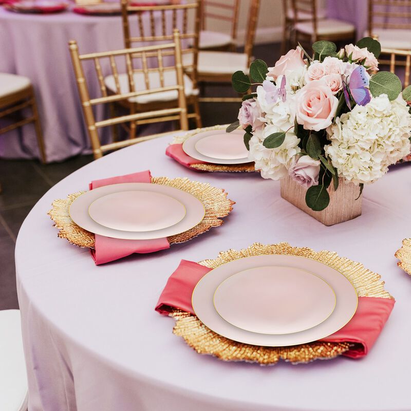 Pink with Gold Organic Round Plastic Dinnerware Value Set (40 Sets) image number 1