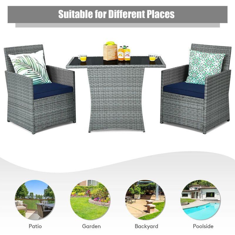 Mondawe 3 Pieces Patio Rattan Furniture Set with Cushioned Armrest Sofa