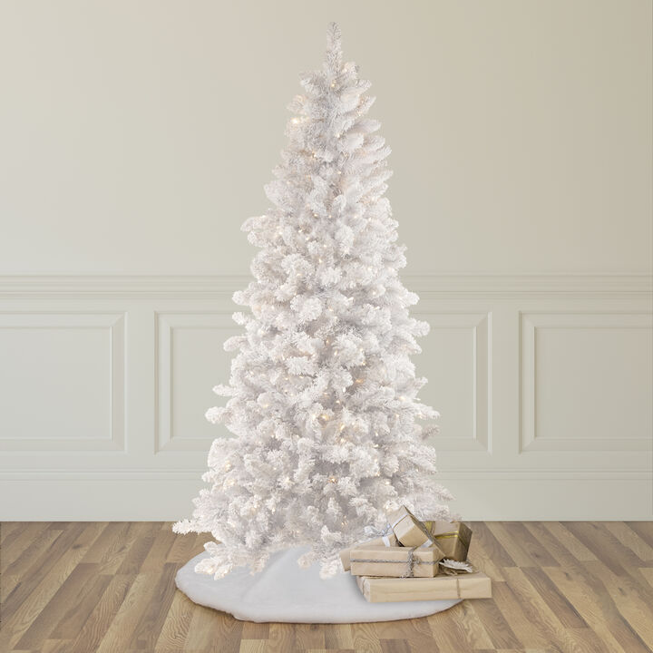 6.5' Pre-Lit Medium Flocked Norway Pine Artificial Christmas Tree  Warm White LED Lights