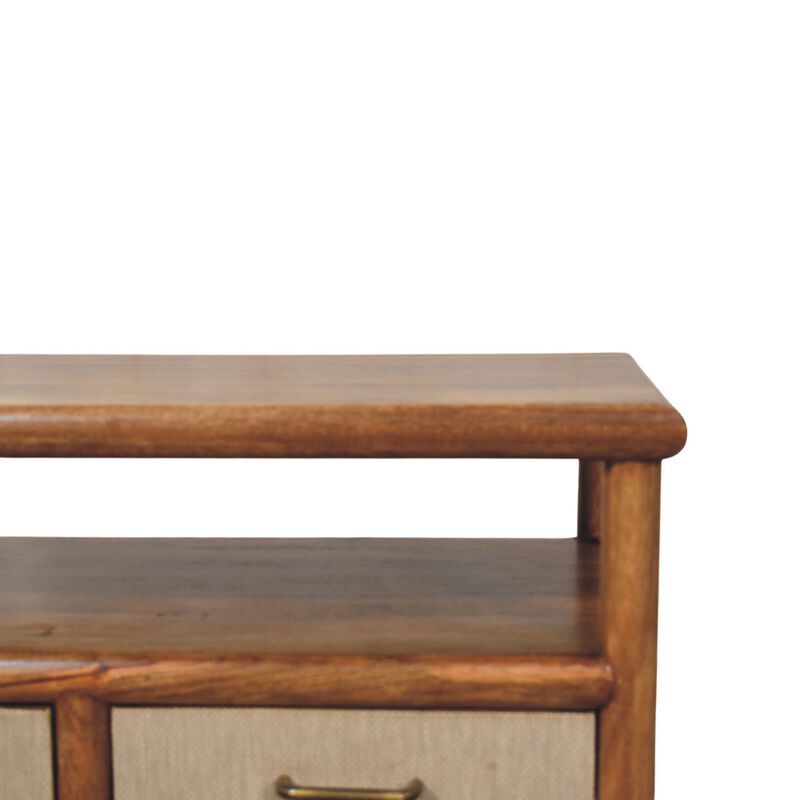 Artisan Furniture Solid Wood Solara Rattan Coffee Table, 2 Drawers, and Shelf, Gray and Brown image number 3