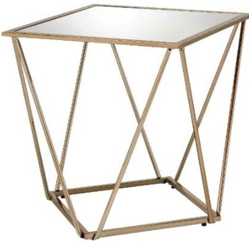 Contemporary Square Side Table with Mirror Surface and Sturdy Metal Base