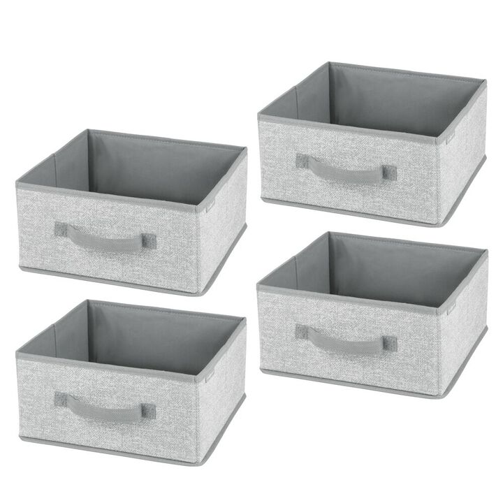 mDesign Soft Fabric Closet Organizer Box with Front Pull Handle, 4 Pack, Gray